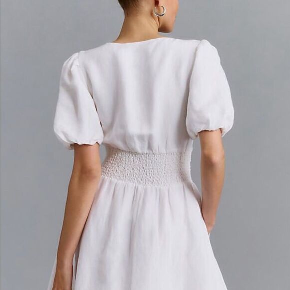 NWT Anthropologie Katerina Button-Front Mini Dress M Linen White Fit & Flare - Picture 8 of 8